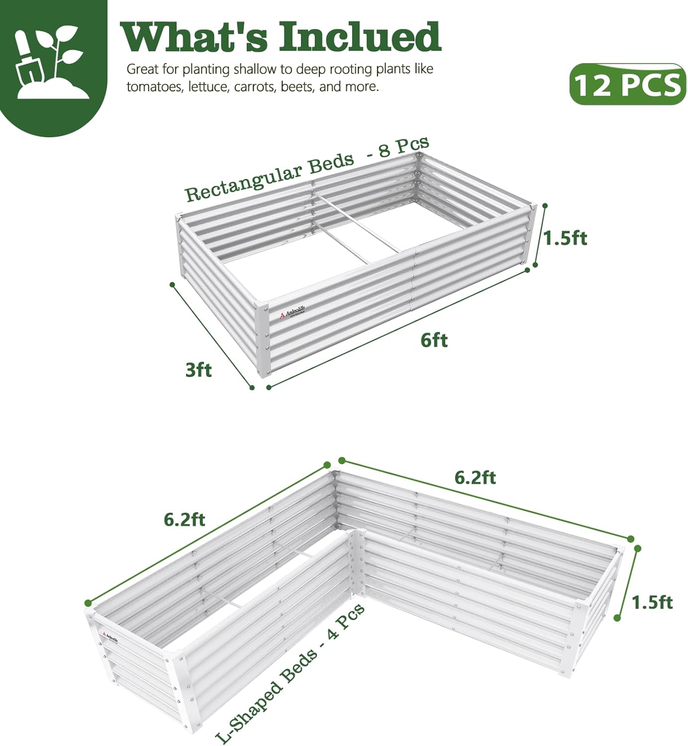 Garden raised bed set with dimensions and quantity information on a white background 