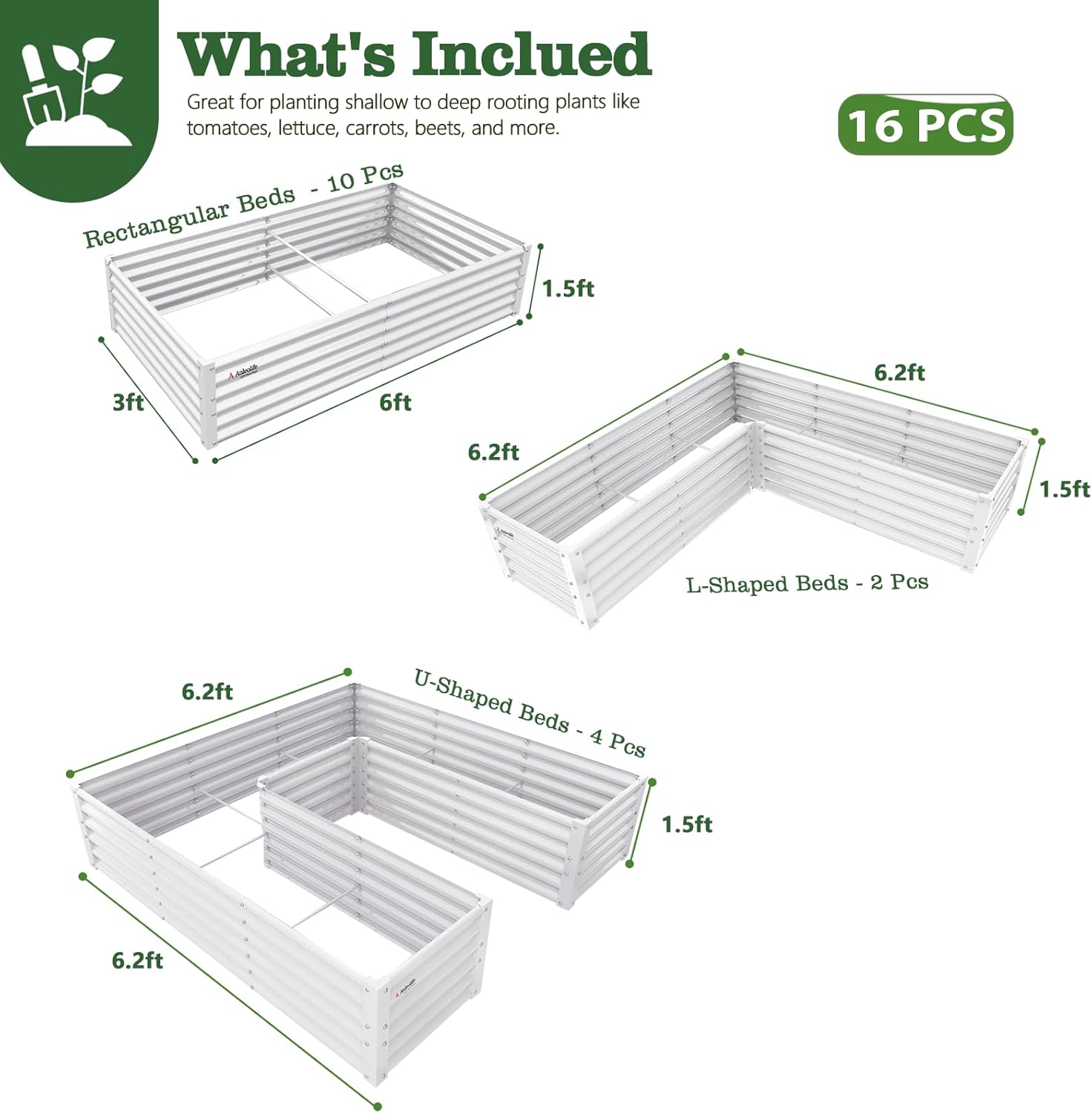 Garden bed set with dimensions and quantity on a white background 