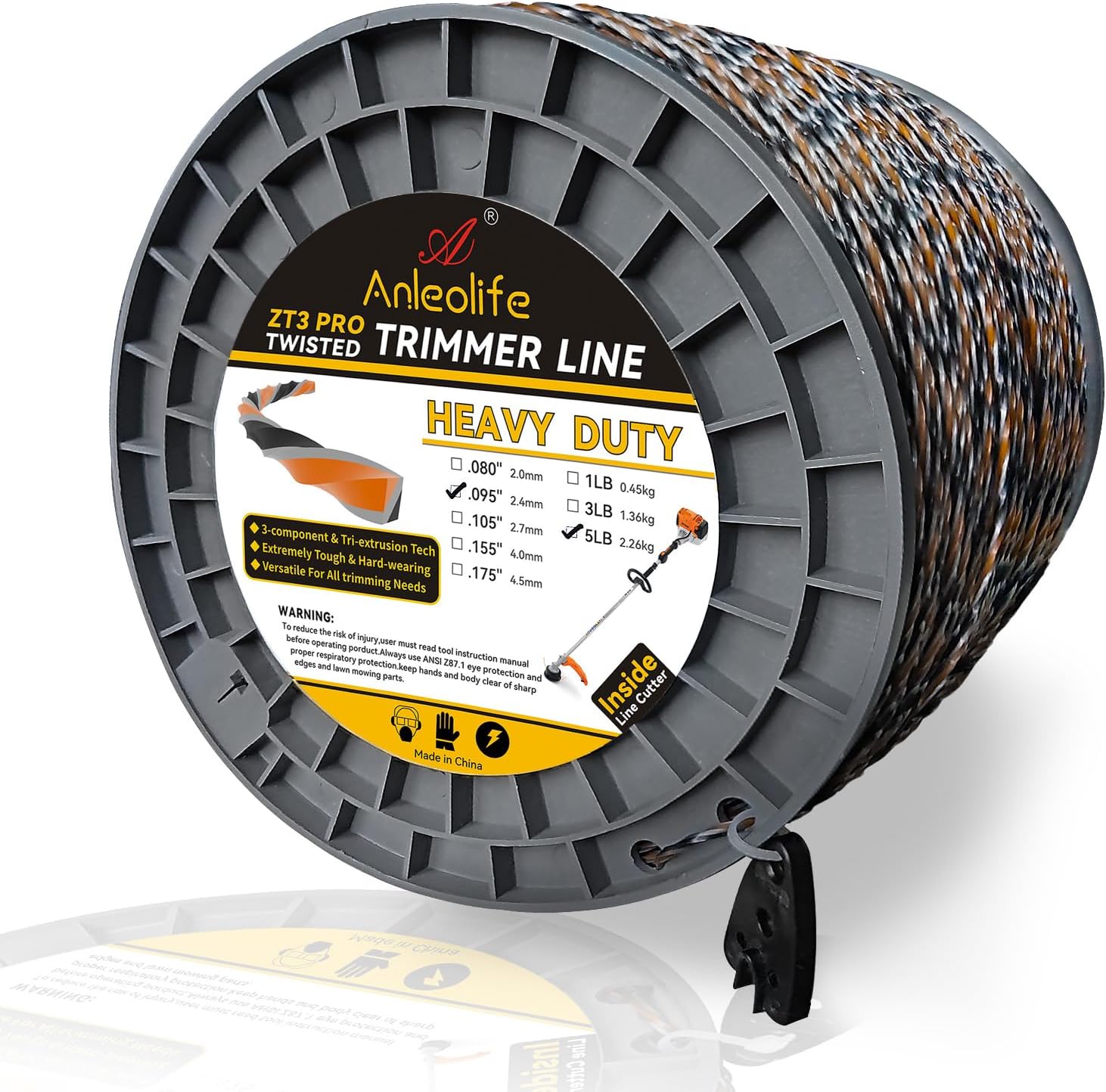 5-Pound ZT3 Pro Heavy Duty Diamond .095-Inch-by-1870-ft Twisted Trimmer Line Spool,3-Component Tri-Extrusion - Anleolife