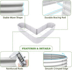 Product features including stable wave shape, durable bracing rod, reinforced rods, and smooth crimped edge. 