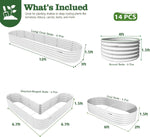 Garden bed packaging with product details and dimensions on a white background 