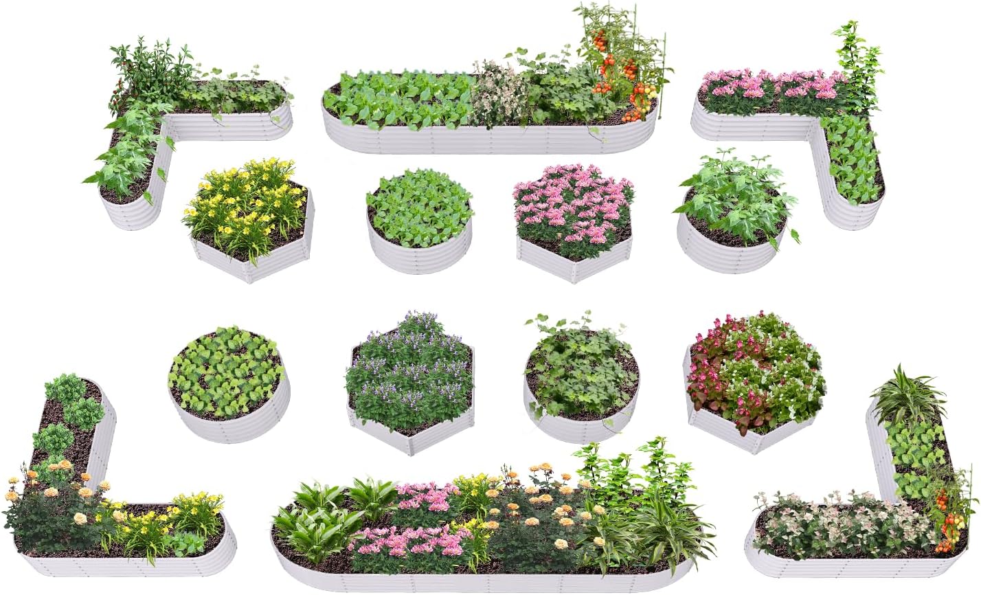 Set of 14: 18" Tall Galvanized Raised Garden Beds (Antique White)