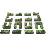 Set of small garden beds with plants arranged to spell out 'Garden' on a white background 