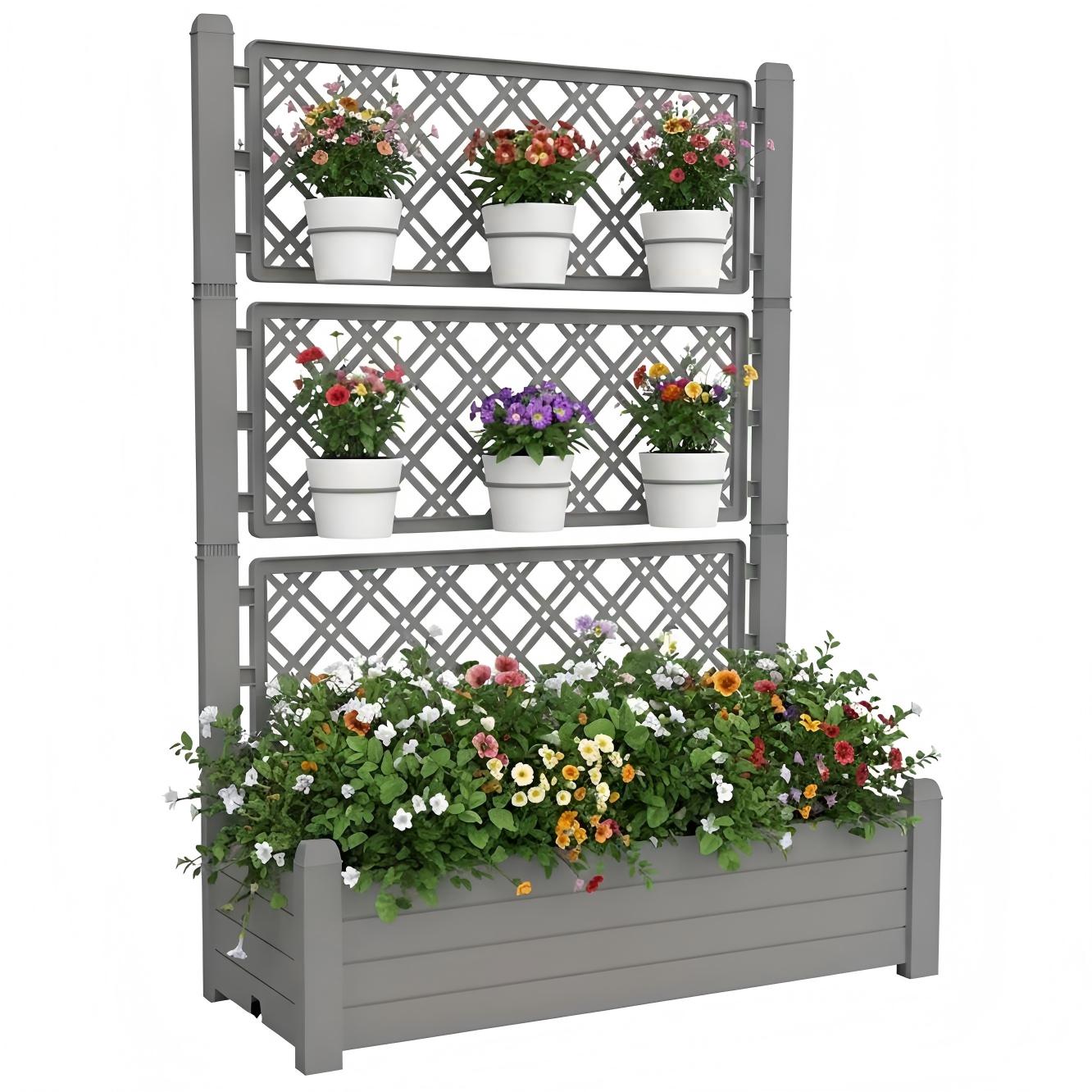 Plastic Raised Garden Bed with Trellis, Extra Tall Vertical Planter – Stone Coffee