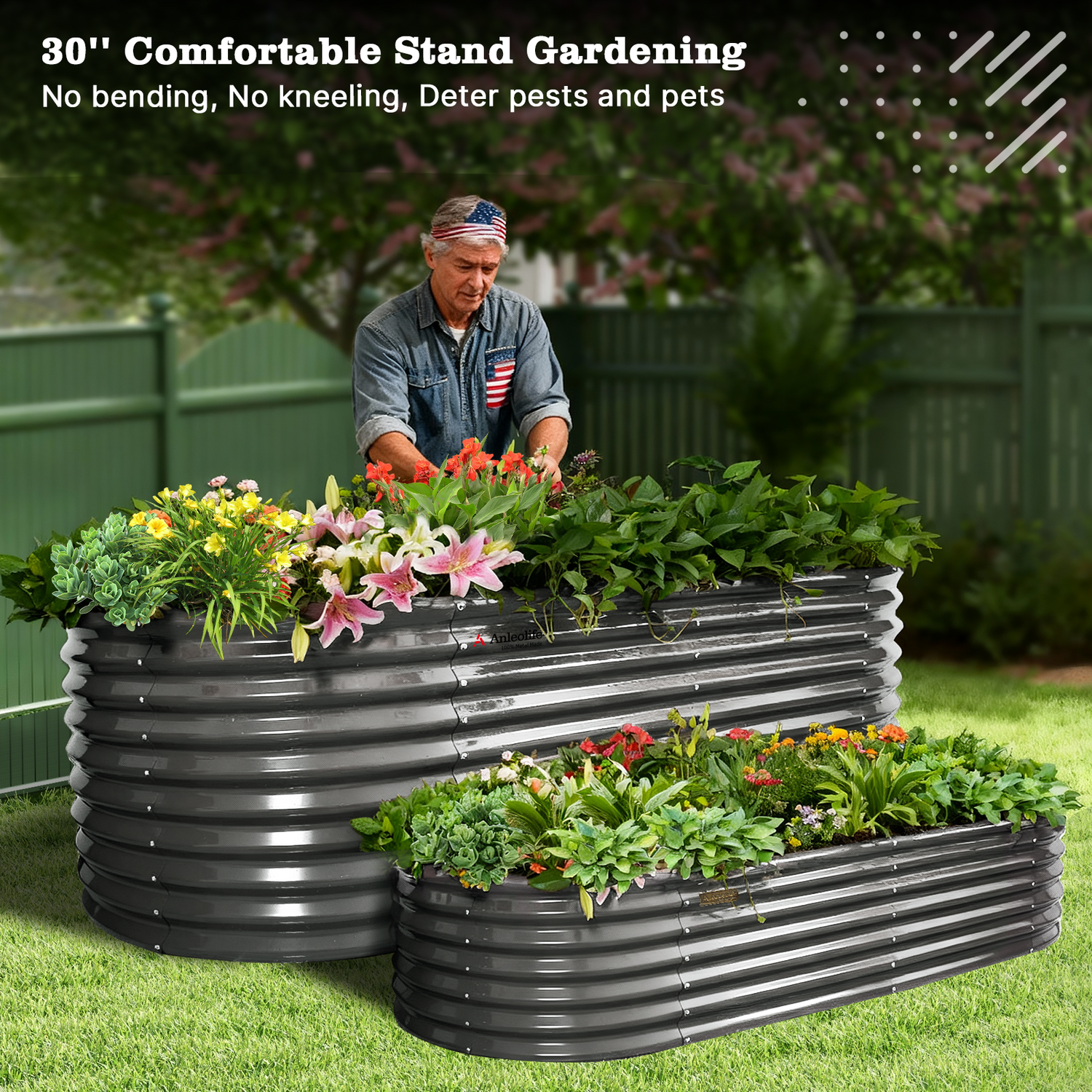 30" Extra Tall 6x3 ft Galvanized Steel Raised Garden Bed