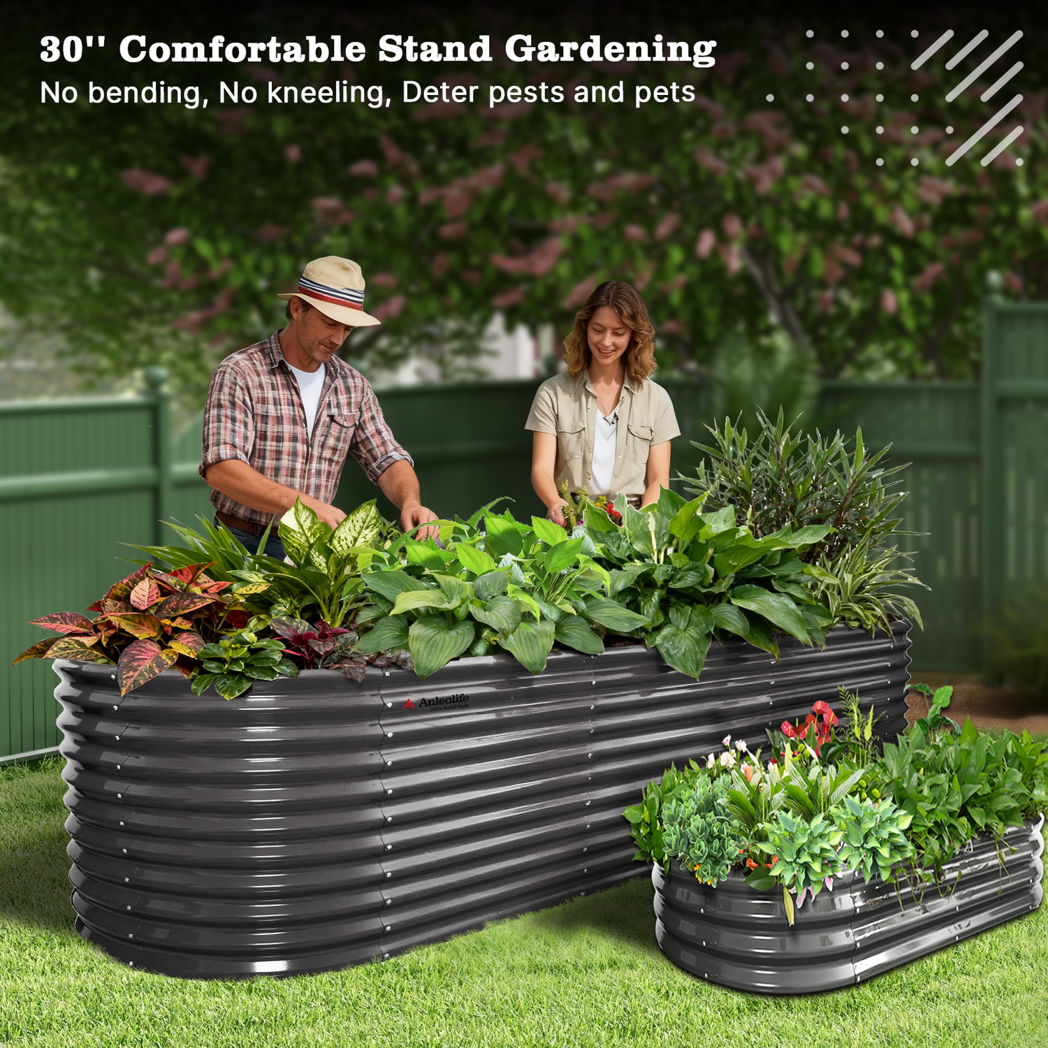 30" Extra Tall 10x3 ft Galvanized Steel Raised Garden Bed