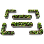 Set of garden planters shaped like the number '121' with plants and flowers. 