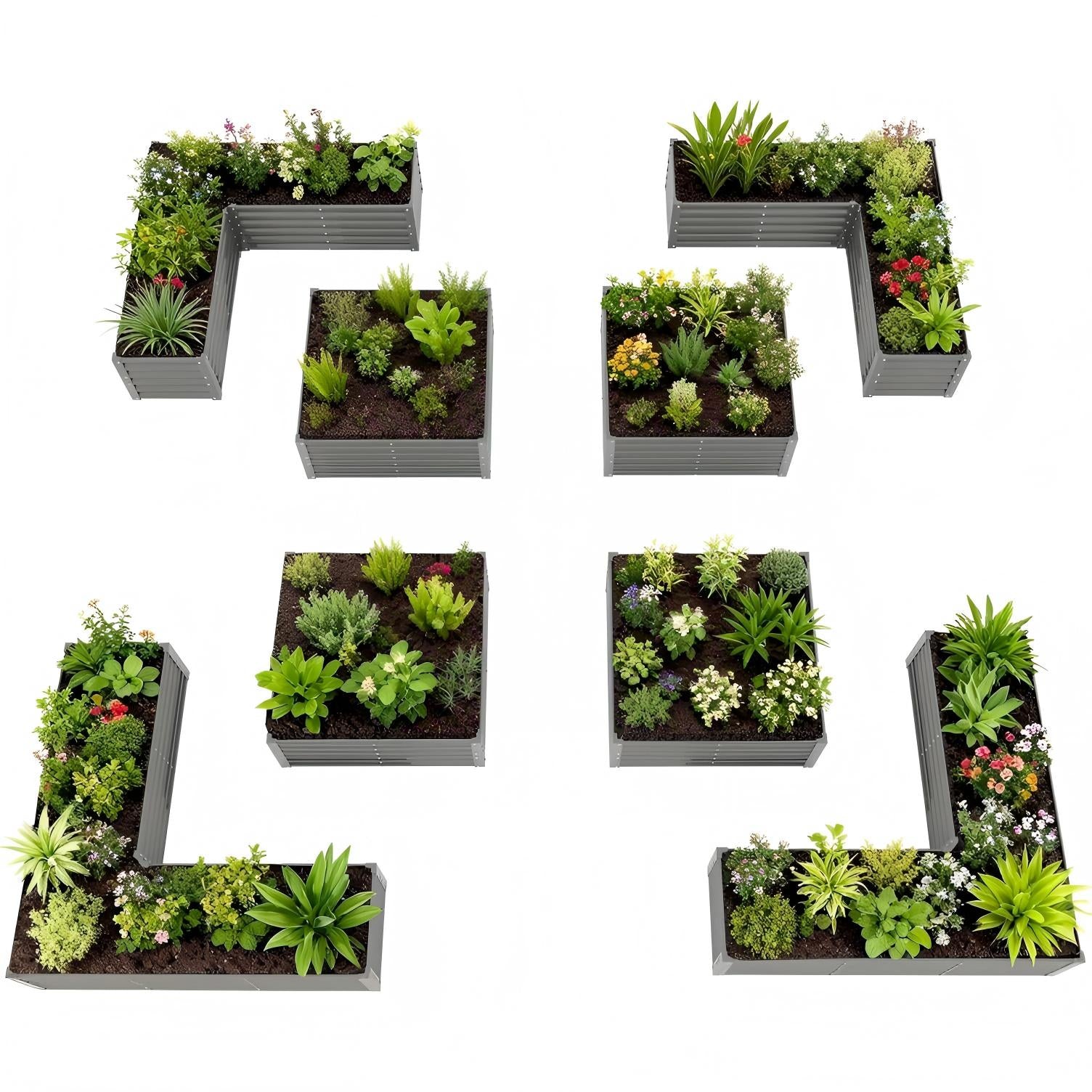 Letter-shaped planters with various plants on a white background #quartz-gray