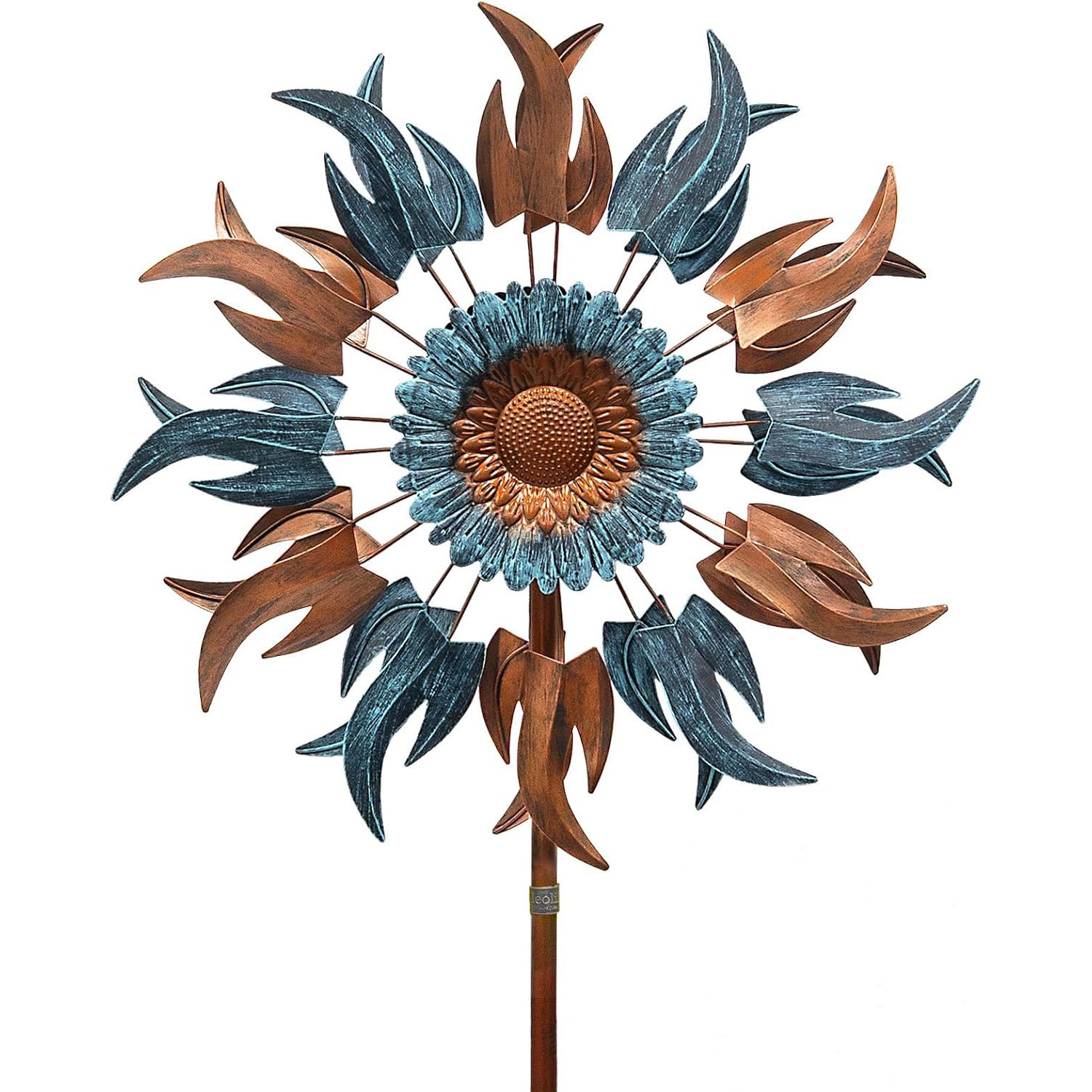 84" Tall Outdoor Metal Kinetic Wind Spinner – Retro Flame Design, 360-Degree Rotation