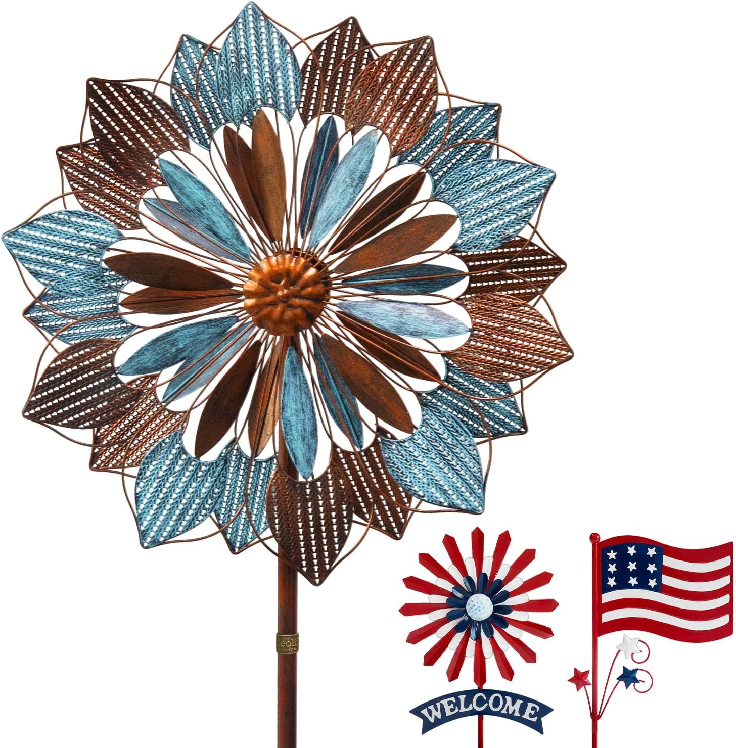 84"  Outdoor Metal Kinetic Wind Spinner – Retro Flame, Coffee & Gray-Blue