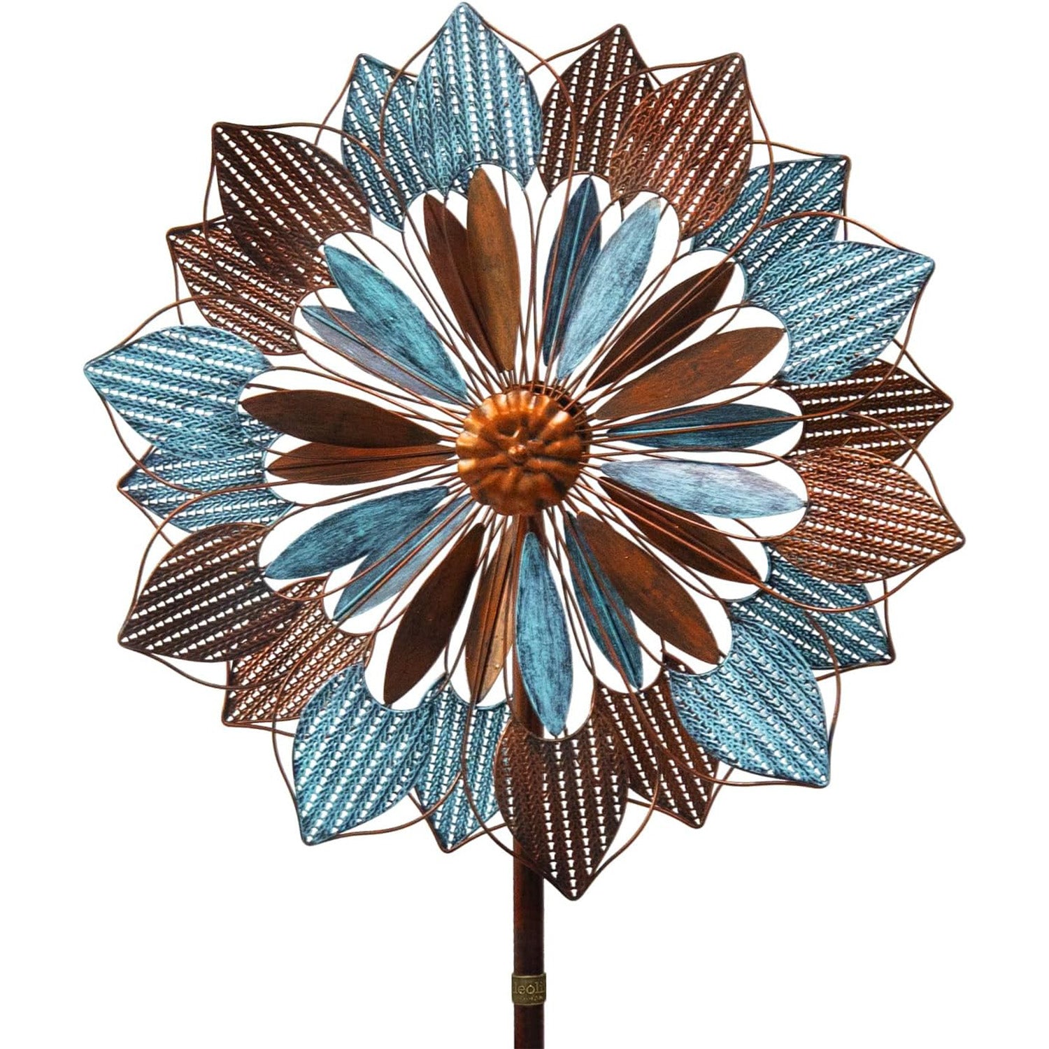 84"  Outdoor Metal Kinetic Wind Spinner – Retro Flame, Coffee & Gray-Blue