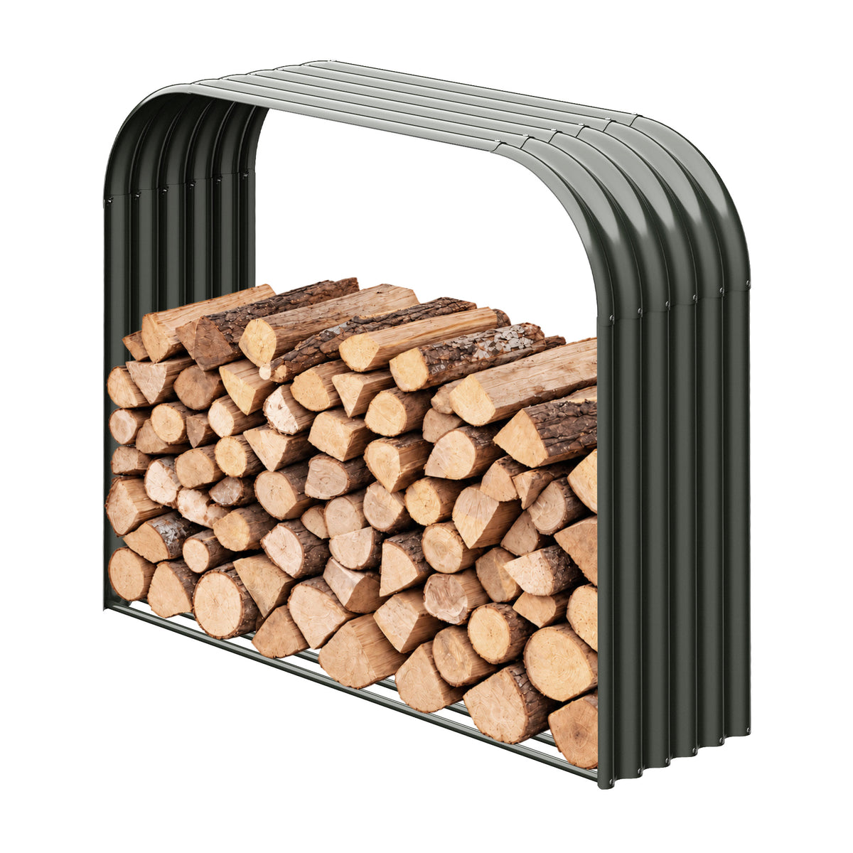 32 Cubic Ft Large Covered Galvanized Steel Firewood Rack, 59"W x 18"D x 48"H