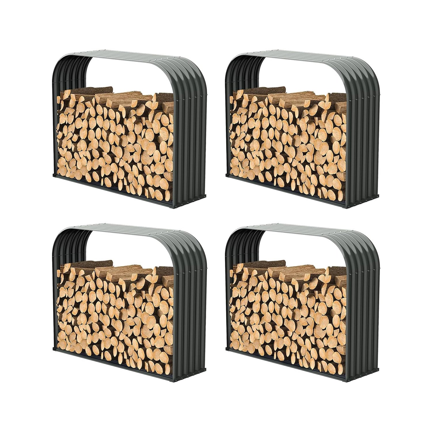 32 Cubic Ft Large Covered Galvanized Steel Firewood Rack, 59"W x 18"D x 48"H (Set of 4)