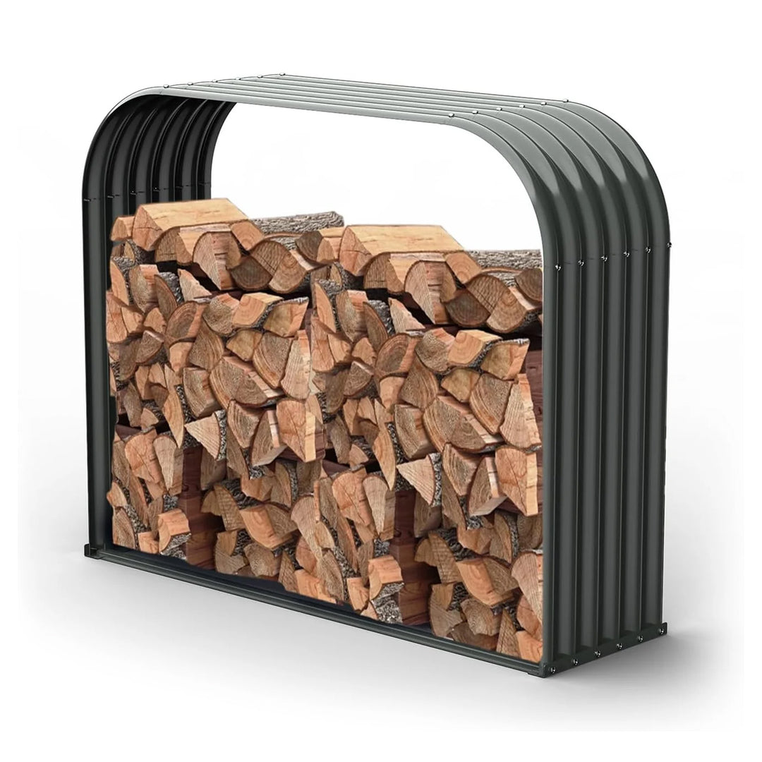 24 Cubic Ft Galvanized Steel Firewood Rack with Cover, 54"W x 18"D x 43"H