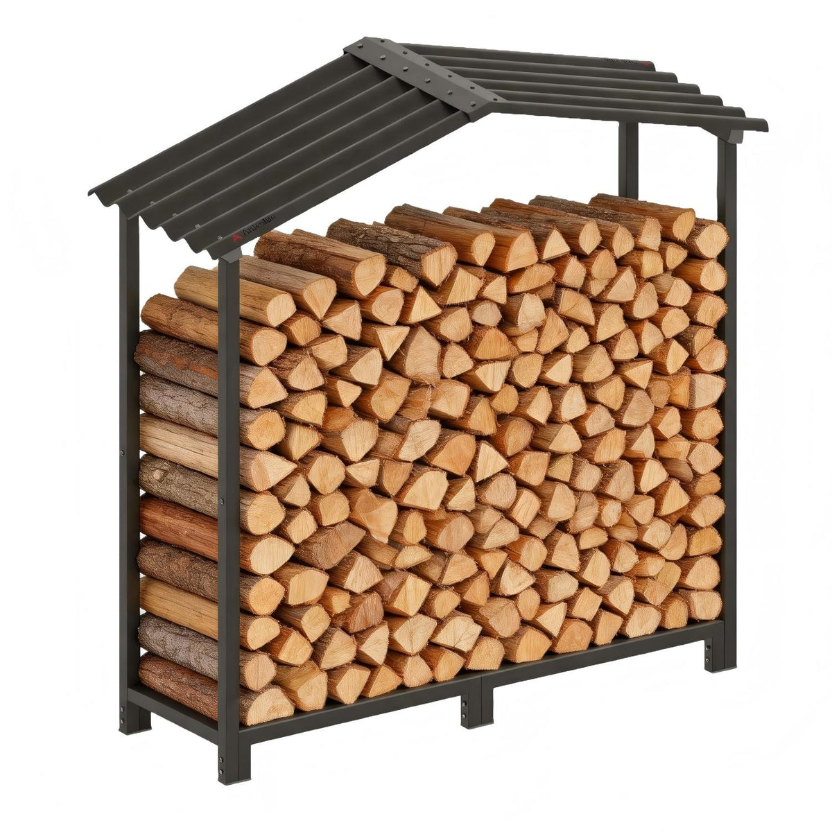 18 Cubic Ft Covered Galvanized Steel Firewood Rack, 48"W x 18"D x 52"H