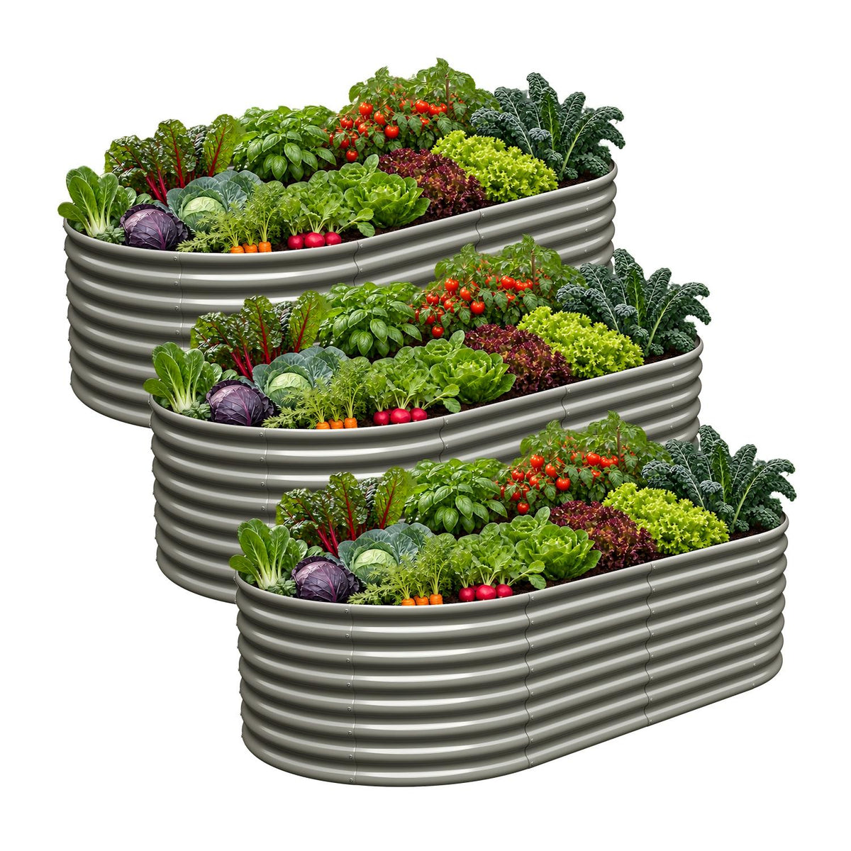 24" Extra Tall 8x4 ft Galvanized Steel Raised Garden Beds (Set of 3)