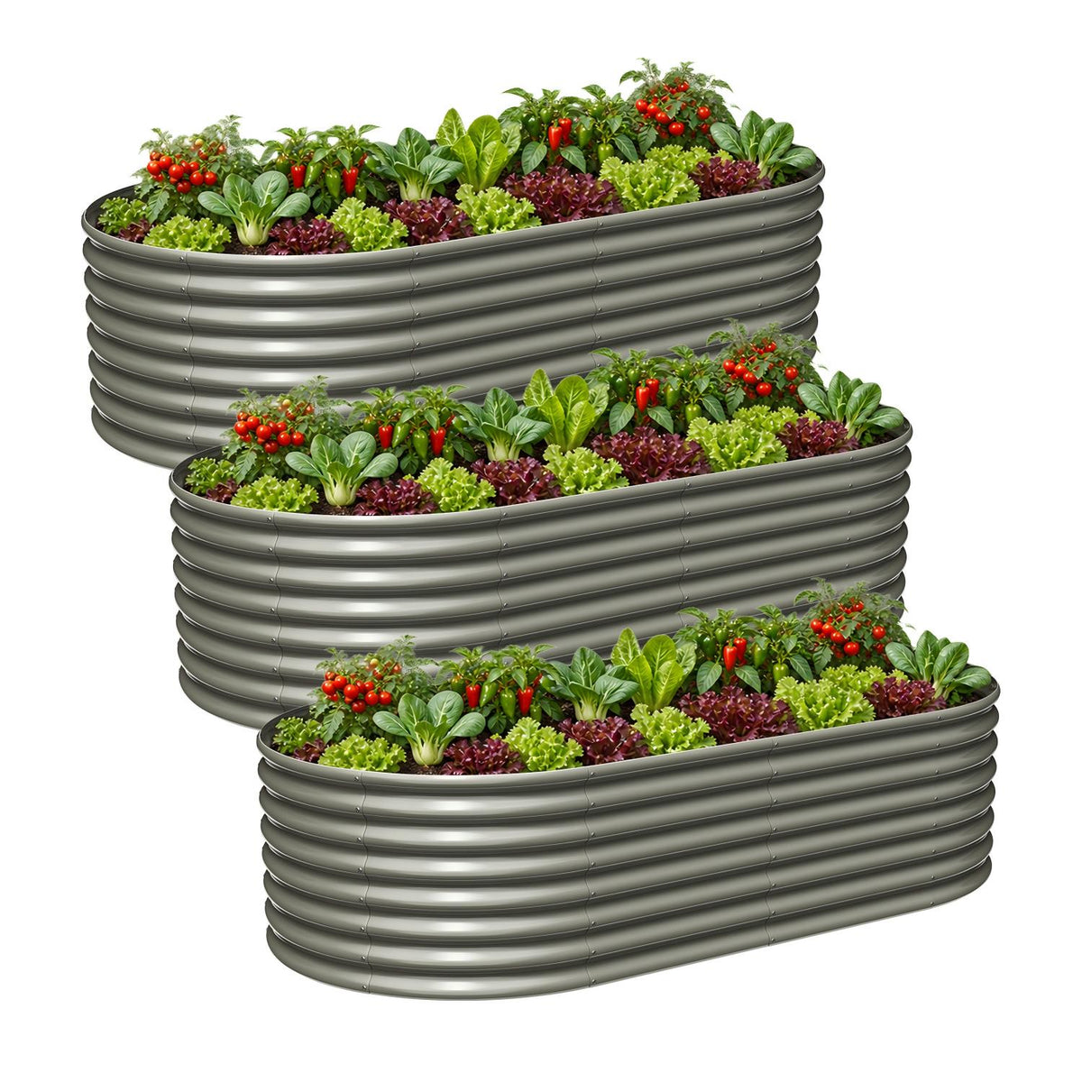 24" Extra Tall 8x4 ft Galvanized Steel Raised Garden Beds (Set of 3)