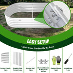 Garden shed kit with curved and straight side panels, bracing rod, screws, gloves, and screwdriver on a grassy background. 