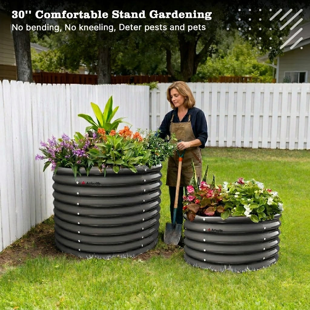 30" Extra Tall 36" Wide Round Galvanized Steel Raised Garden Bed