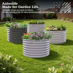 Garden planters with plants on a grassy area, featuring Anleolife branding.  