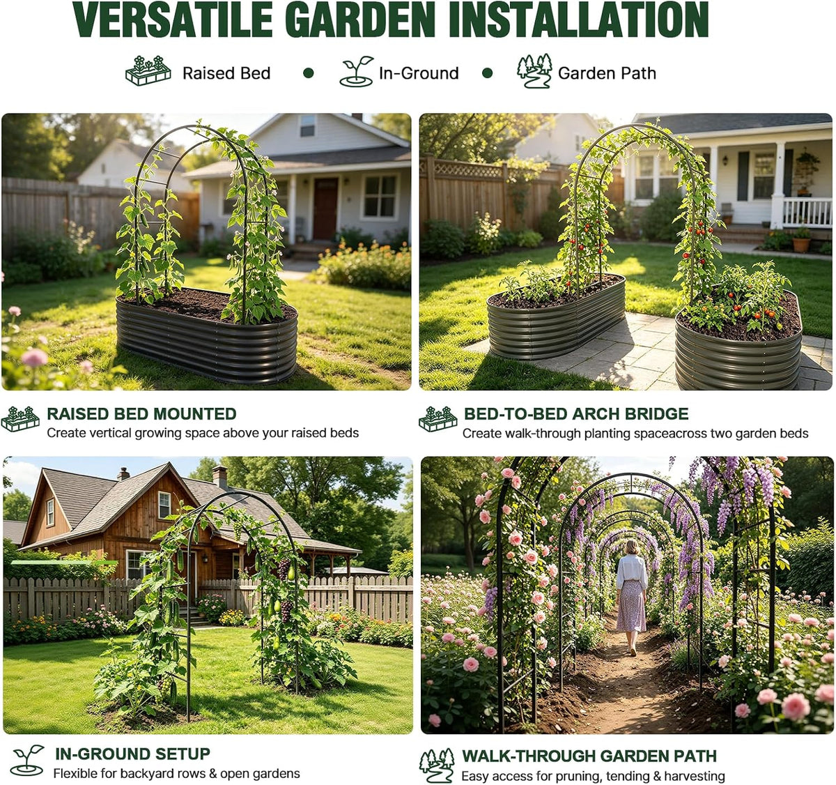 7.8 FT Tall Metal Garden Arch Trellis for Raised Beds & Garden Paths