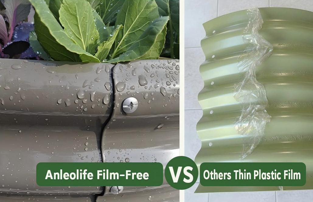 Comparison of Anleolife Film-Free product with thin plastic film on a metallic surface.