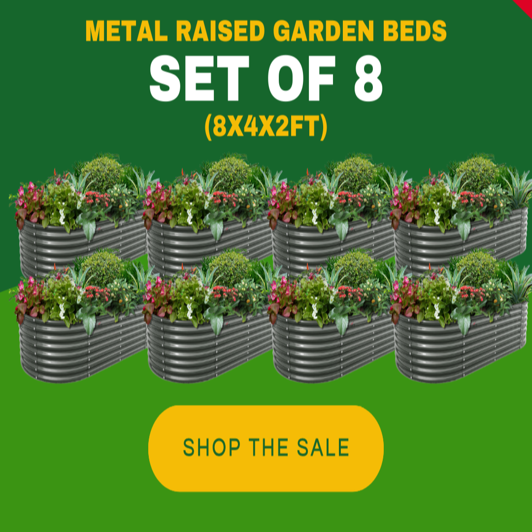 Set of 8: 8x4x2ft Oval Modular Metal Raised Garden Beds (Grey/White)