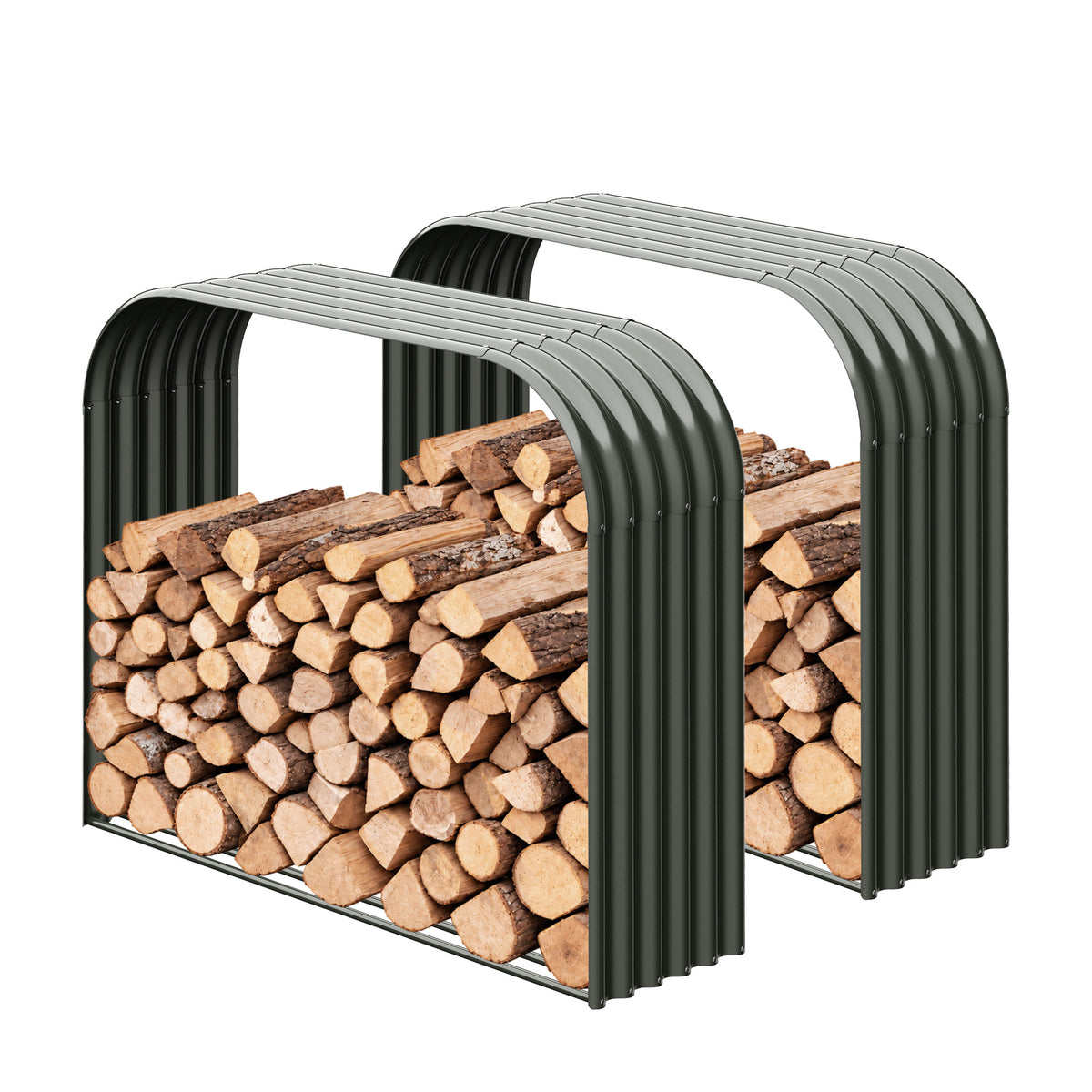 32 Cubic Ft Large Covered Galvanized Steel Firewood Rack, 59"W x 18"D x 48"H (Set of 2)