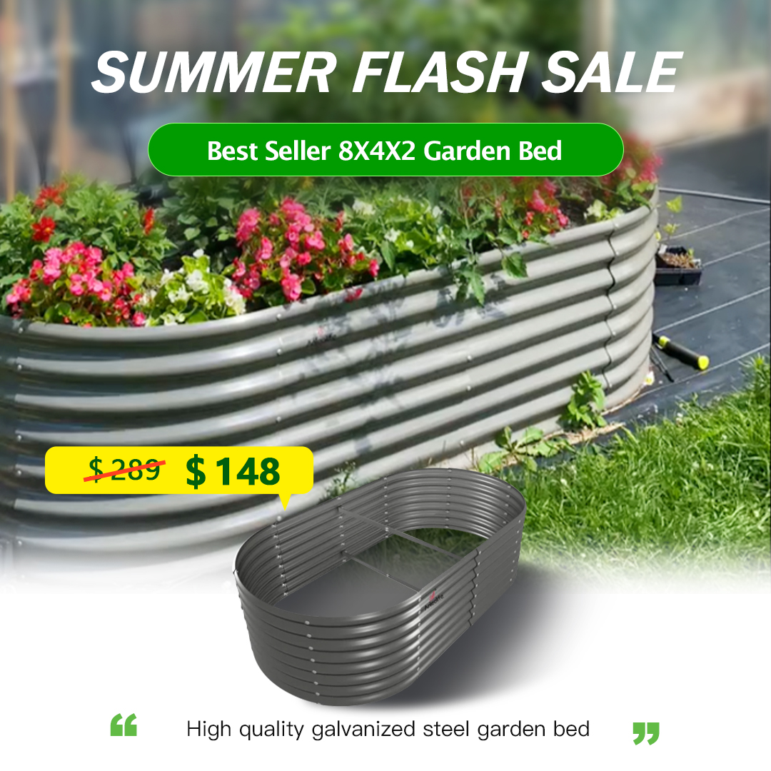 8x4x2ft Grey Oval Galvanized Modular Metal Raised Garden Bed