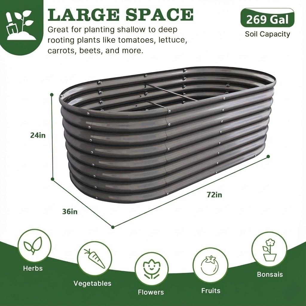 LARGE SPACE - 24” Tall 6X3 ft Raised Garden Bed 