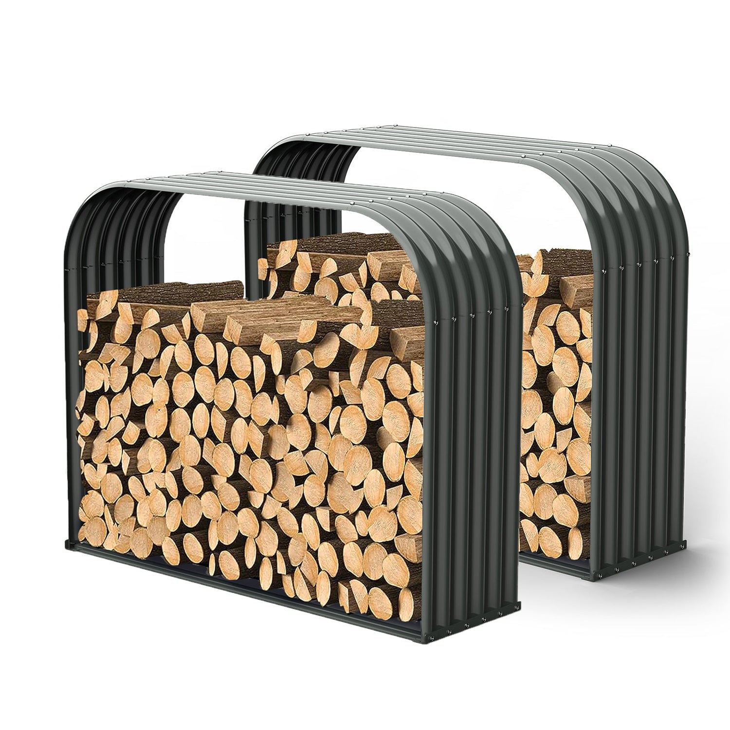 Set of 2:18"D x 59"W x 48"H,32 cube feet,Heavy Duty Log Holder, Galvanized Steel Firewood Storage Shed,Gray - Anleolife