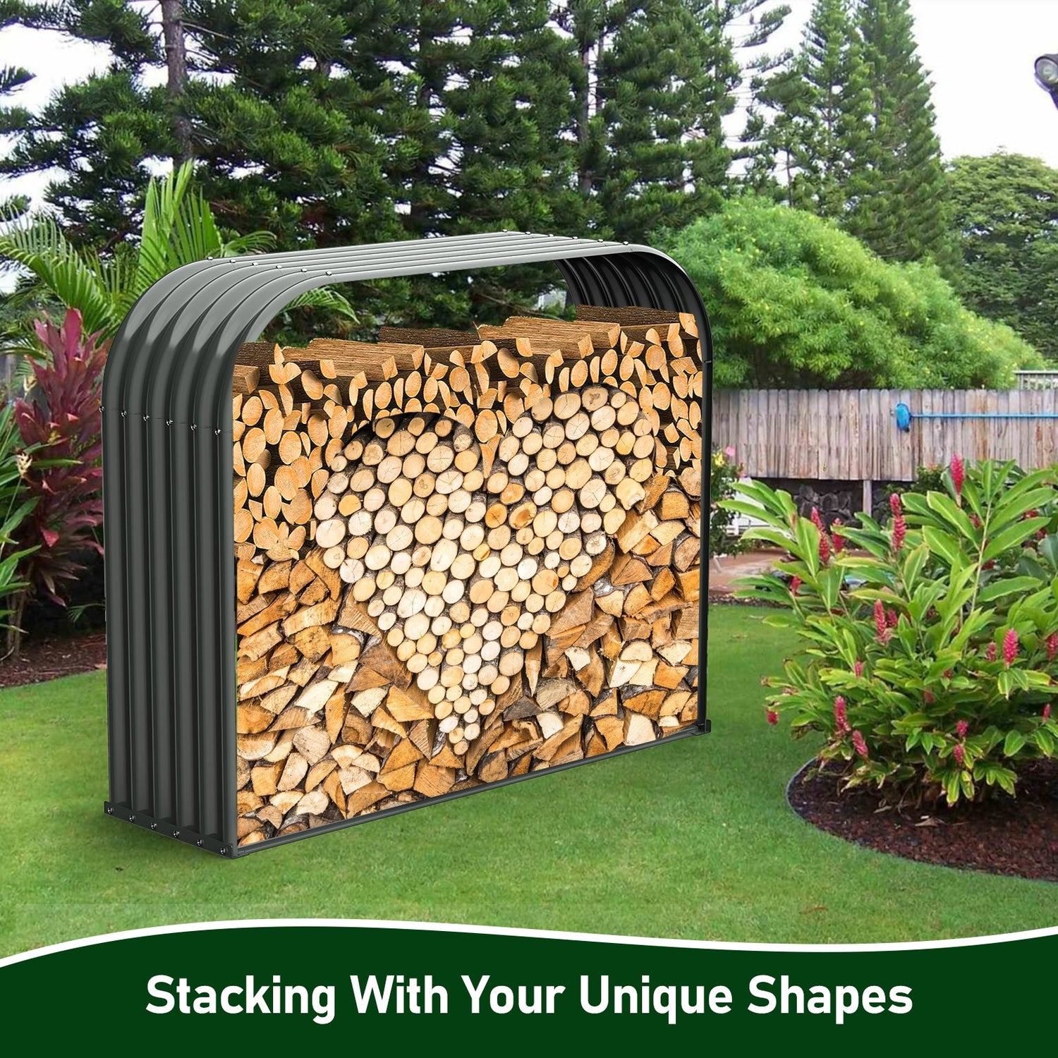 18"D x 59"W x 48"H, 32 Cube Ft, Metal Firewood  Racks Log Holder, Grey Galvanized Steel Shed, Rainproof
