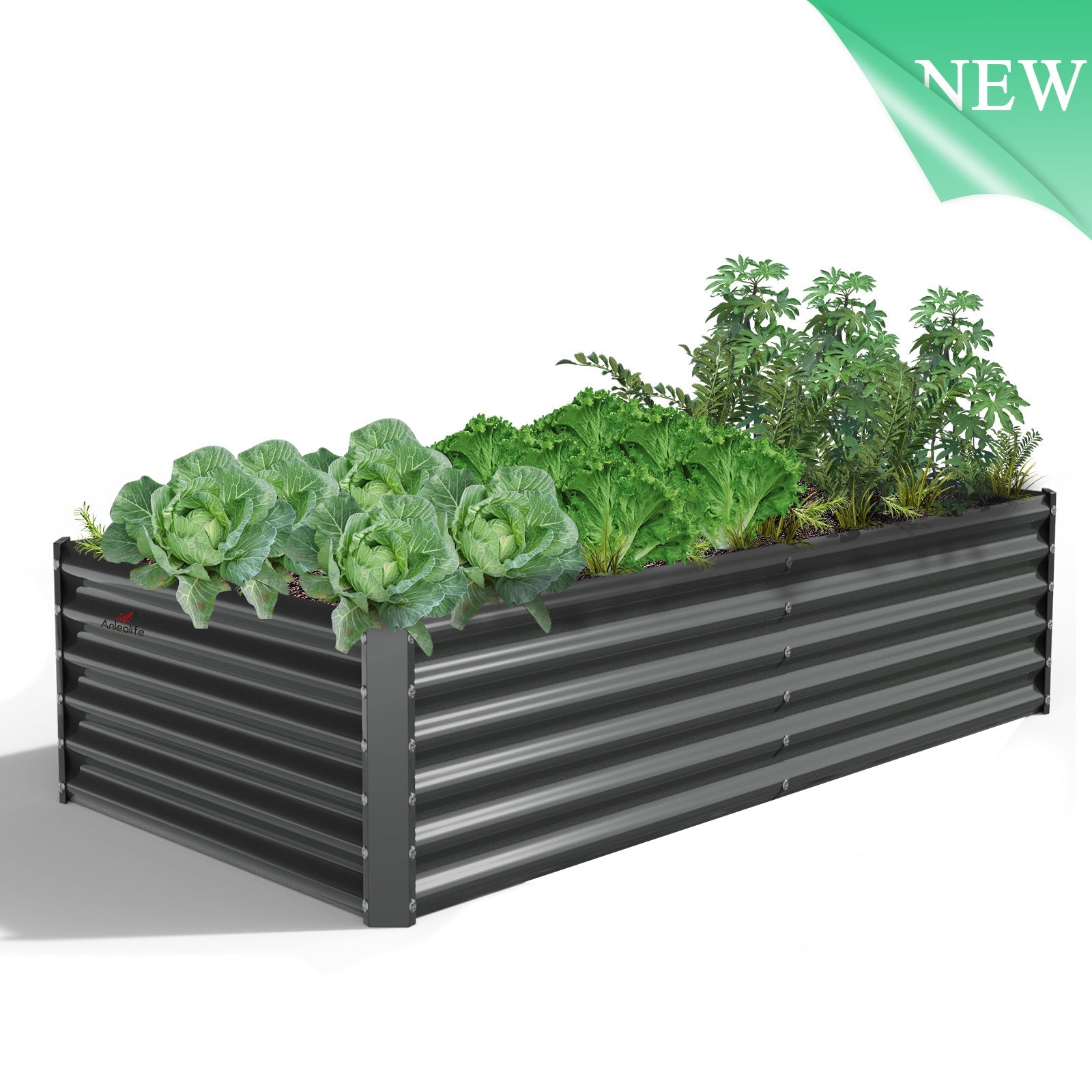 6x3x1.5ft Grey Rectangular Galvanized Modular Metal Raised Garden Bed - Anleolife