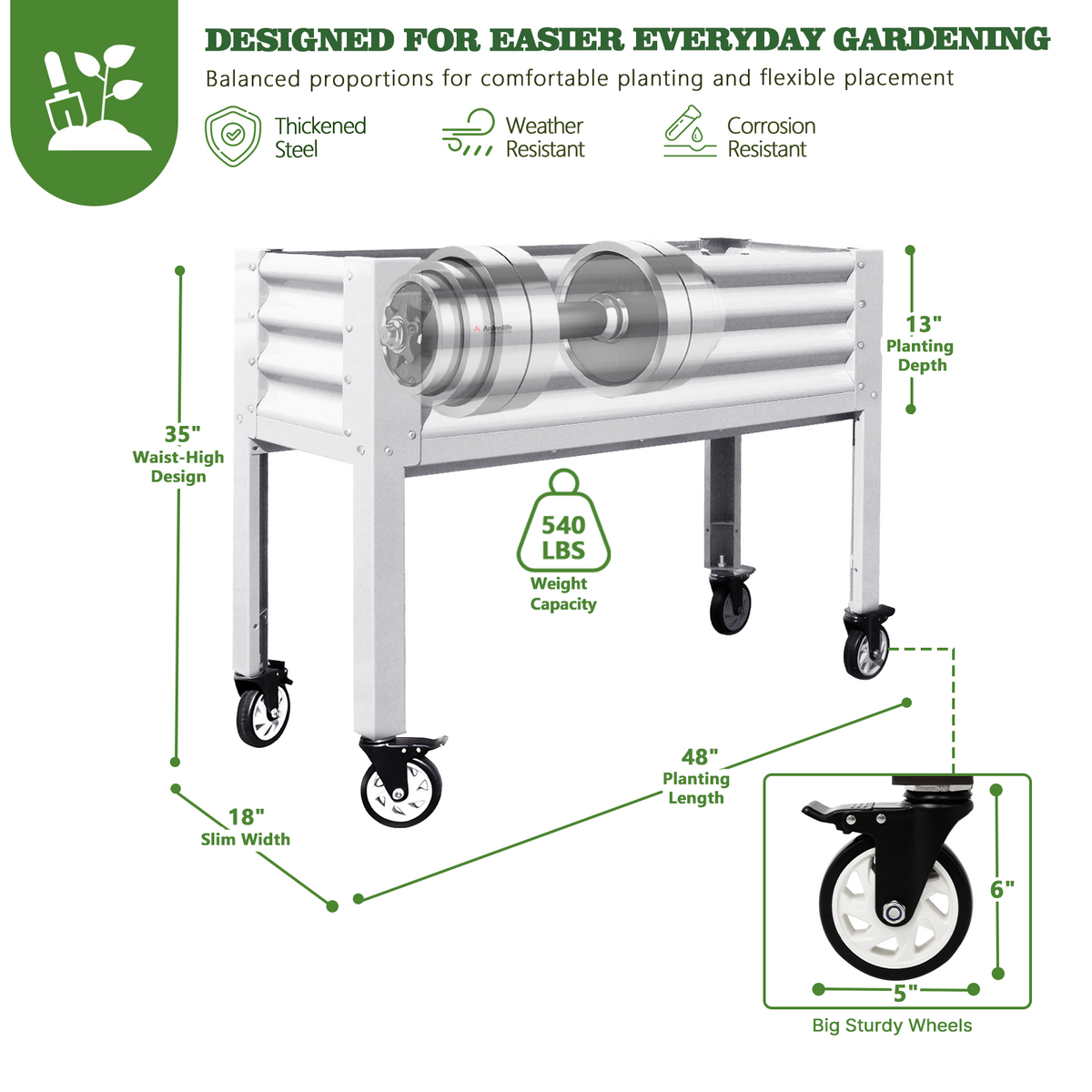 35" Waist-High 4x1.5 ft Galvanized Steel Elevated Raised Garden Bed 